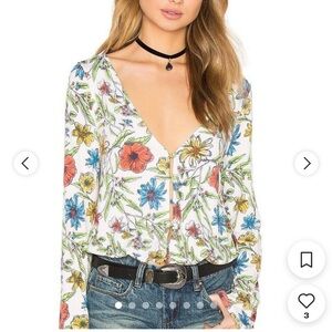 Free People Floral Bell Sleeve Martini Blouse